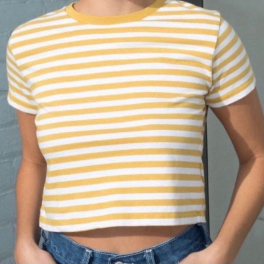 Brandy Melville - Mustard and White Striped Crop Top